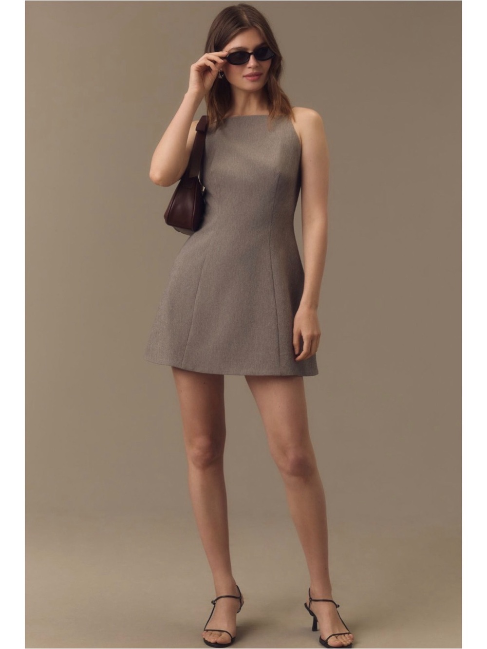 Anthropologie Mare Mare Gray Square Neck Mini Dress XL Tailored Minimalist Chic
